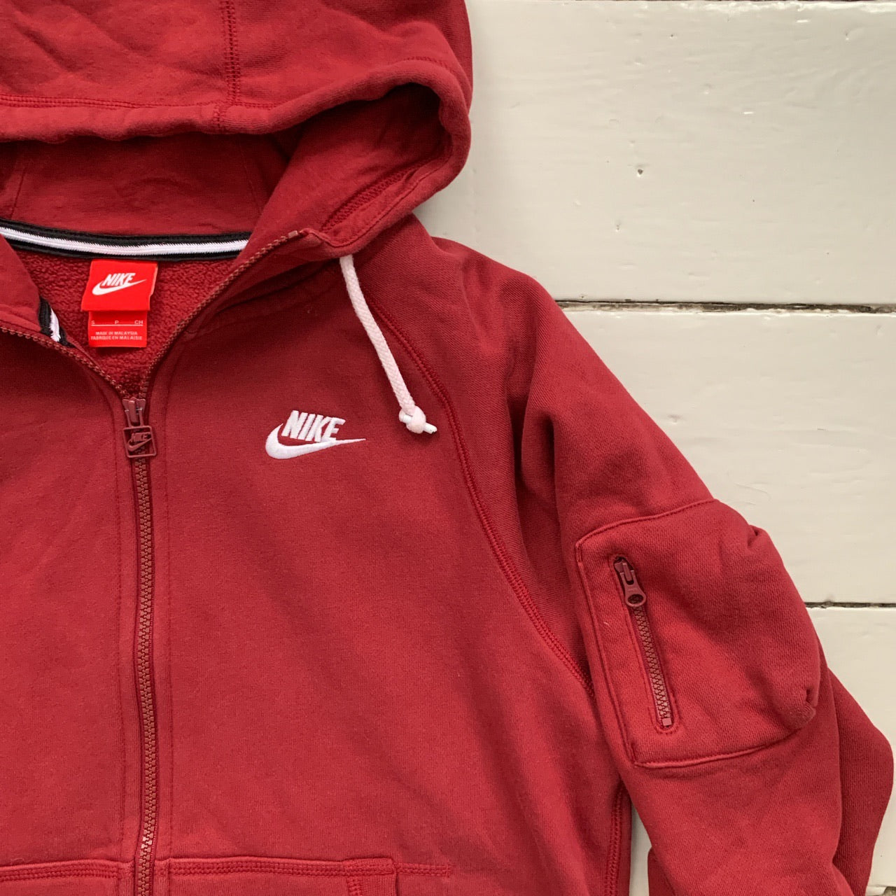 Nike White Swoosh Burgundy Hoodie (Small)