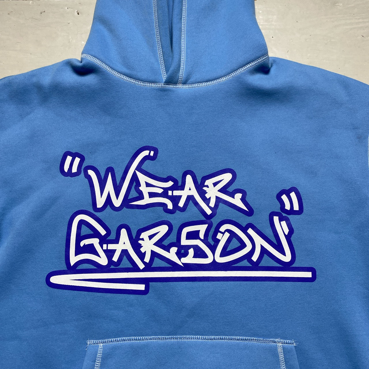 Wear Garson Graffiti Contrast Stitch Baby Blue Hoodie