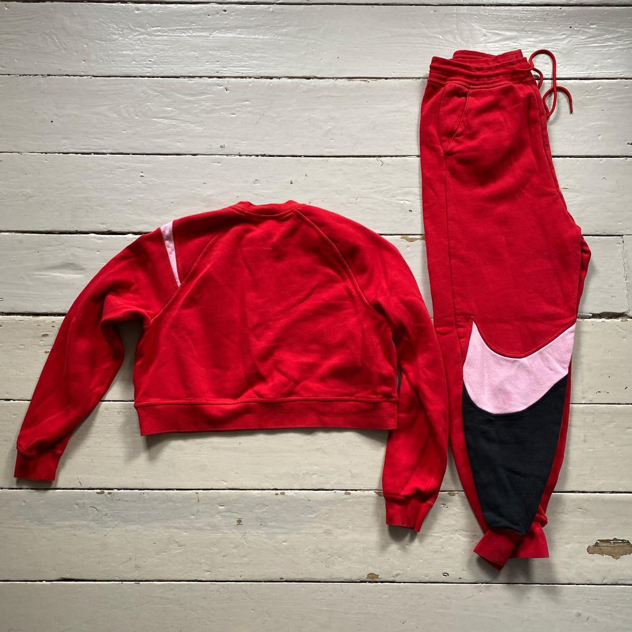 Nike Womens Big Swoosh Red Pink and Black Tracksuit (Small)