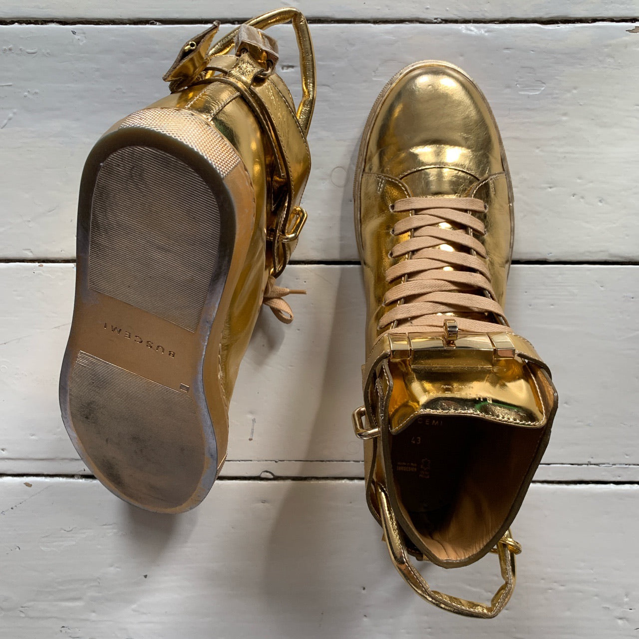 Buscemi Gold Leather Trainers (UK 9)