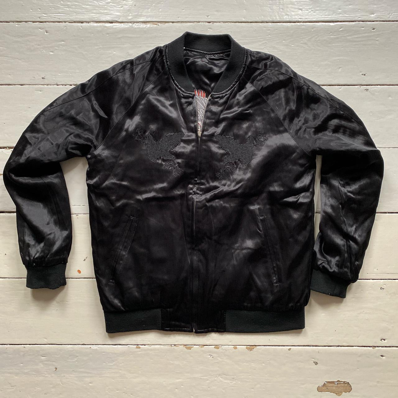 Embroidered Satin Reversible Bomber Jacket (Large)