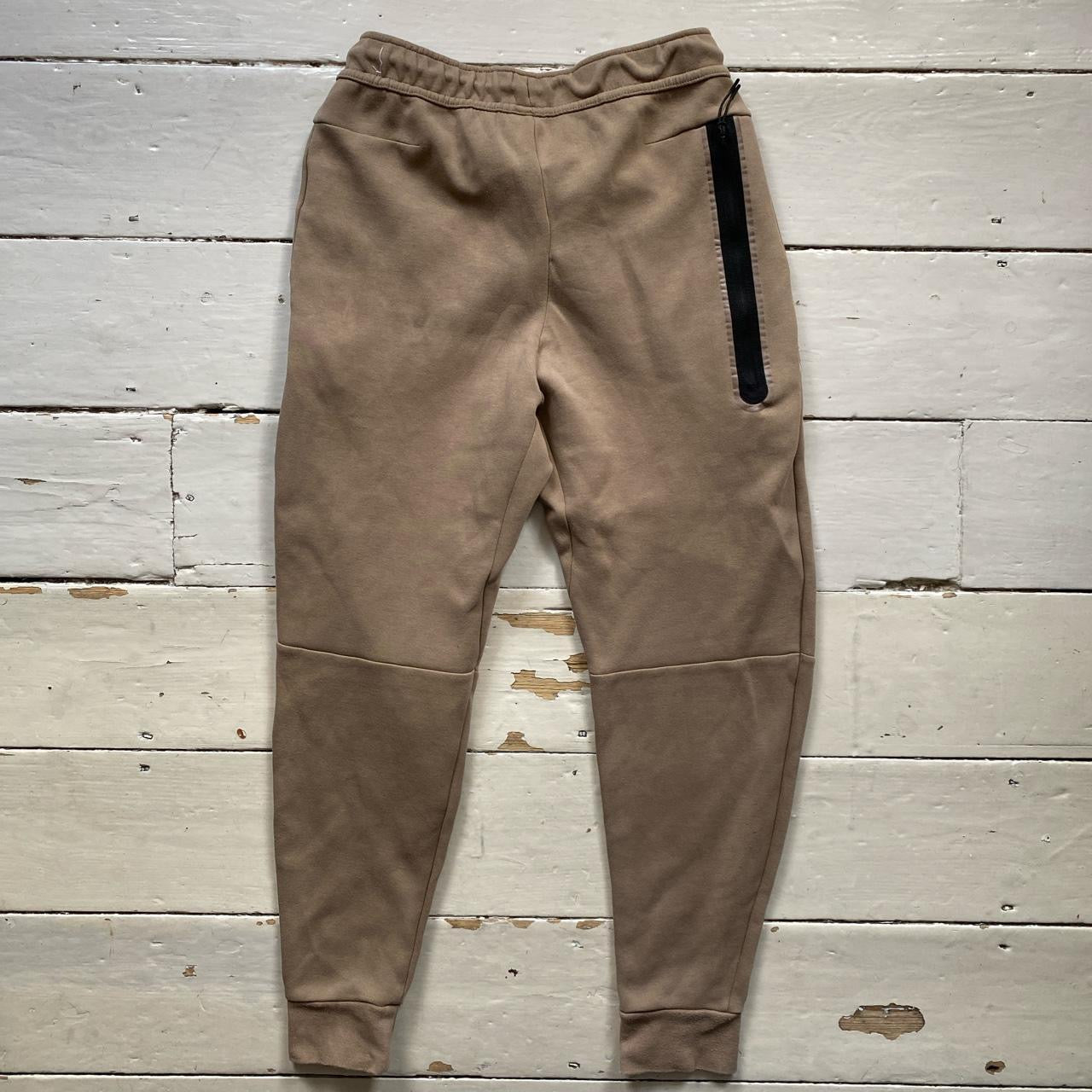 Nike Tech Fleece Brown and White Joggers (Small)