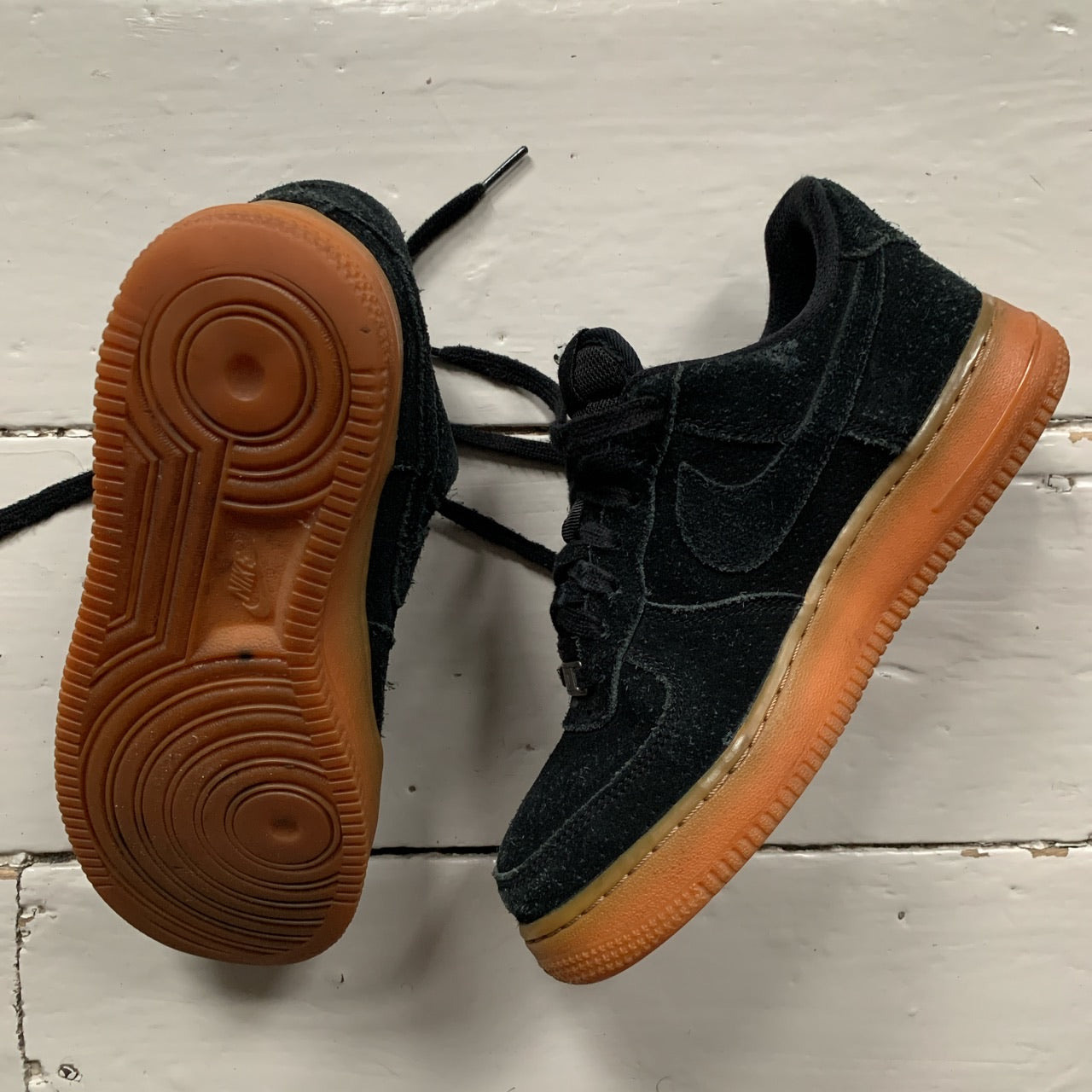 Nike Air Force 1 Black Suede Gum Sole (UK 4)