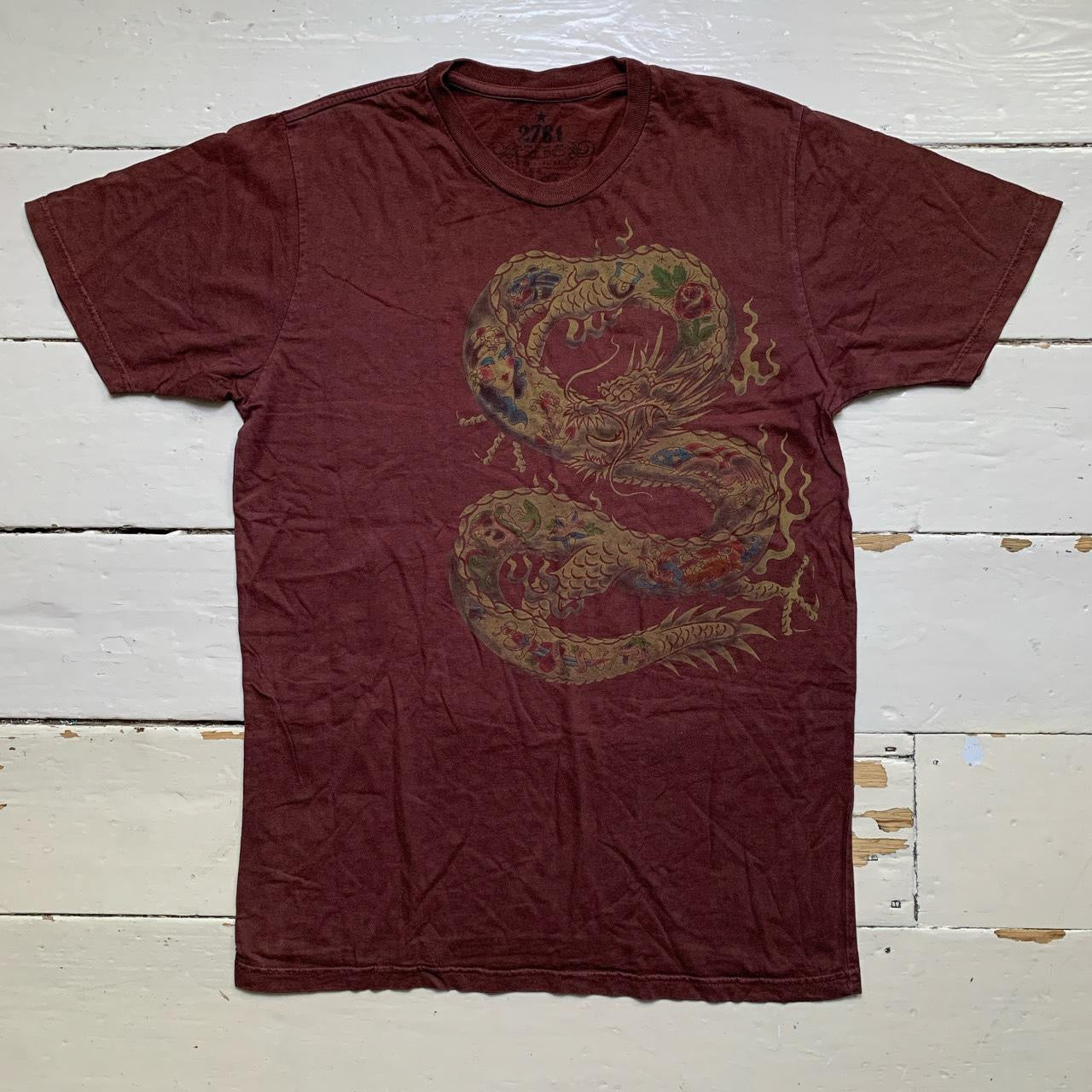 2761 Vintage Dragon T Shirt Brown (Medium)