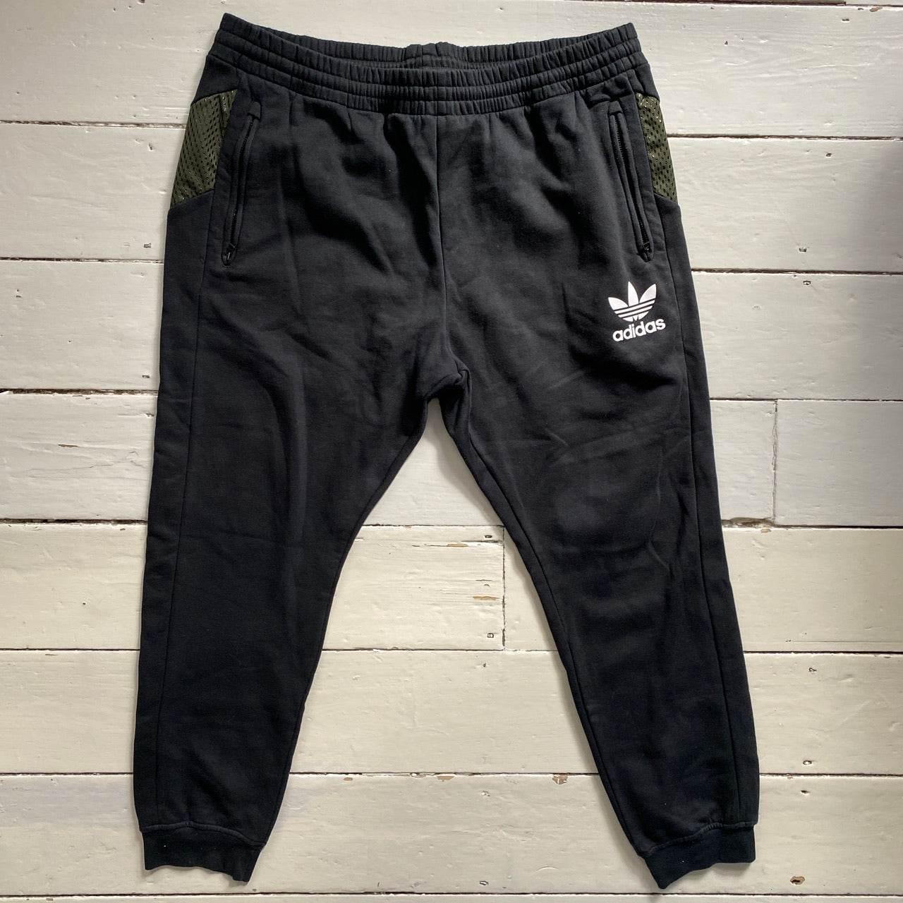 Adidas Originals Black and Green Joggers (XL)