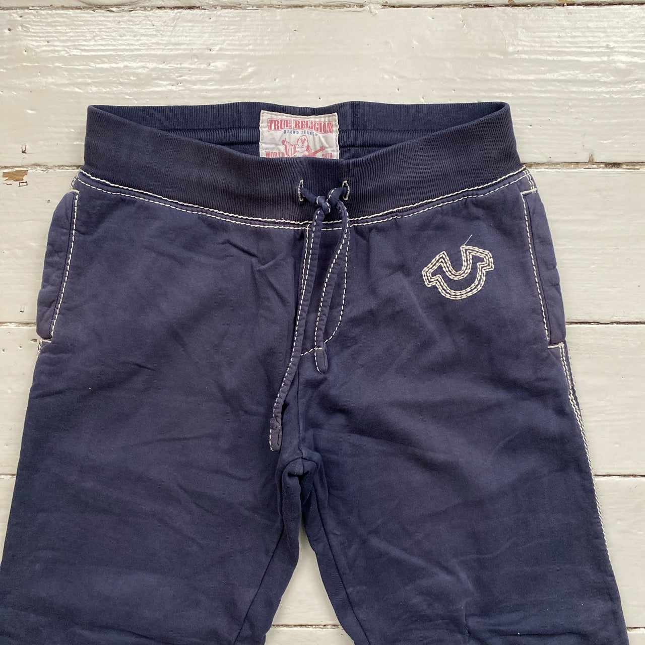 True Religion Tri Contrast Stitch Navy Joggers (Medium)