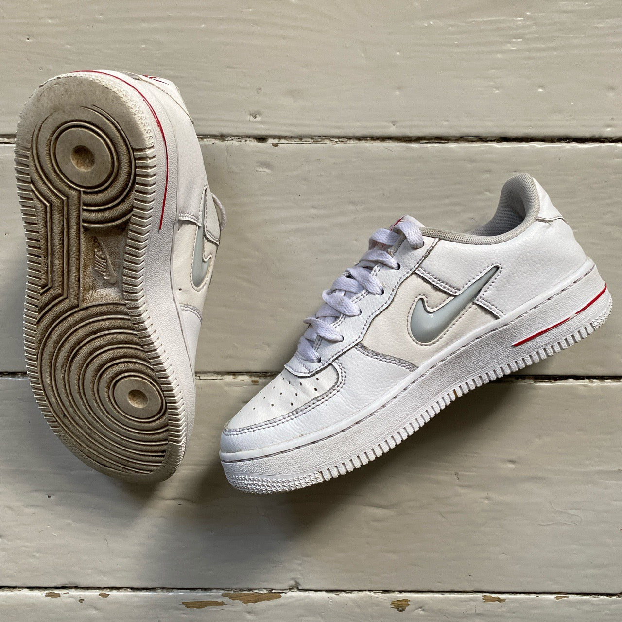 Nike Air Force 1 Jewel White and Red (UK 4)