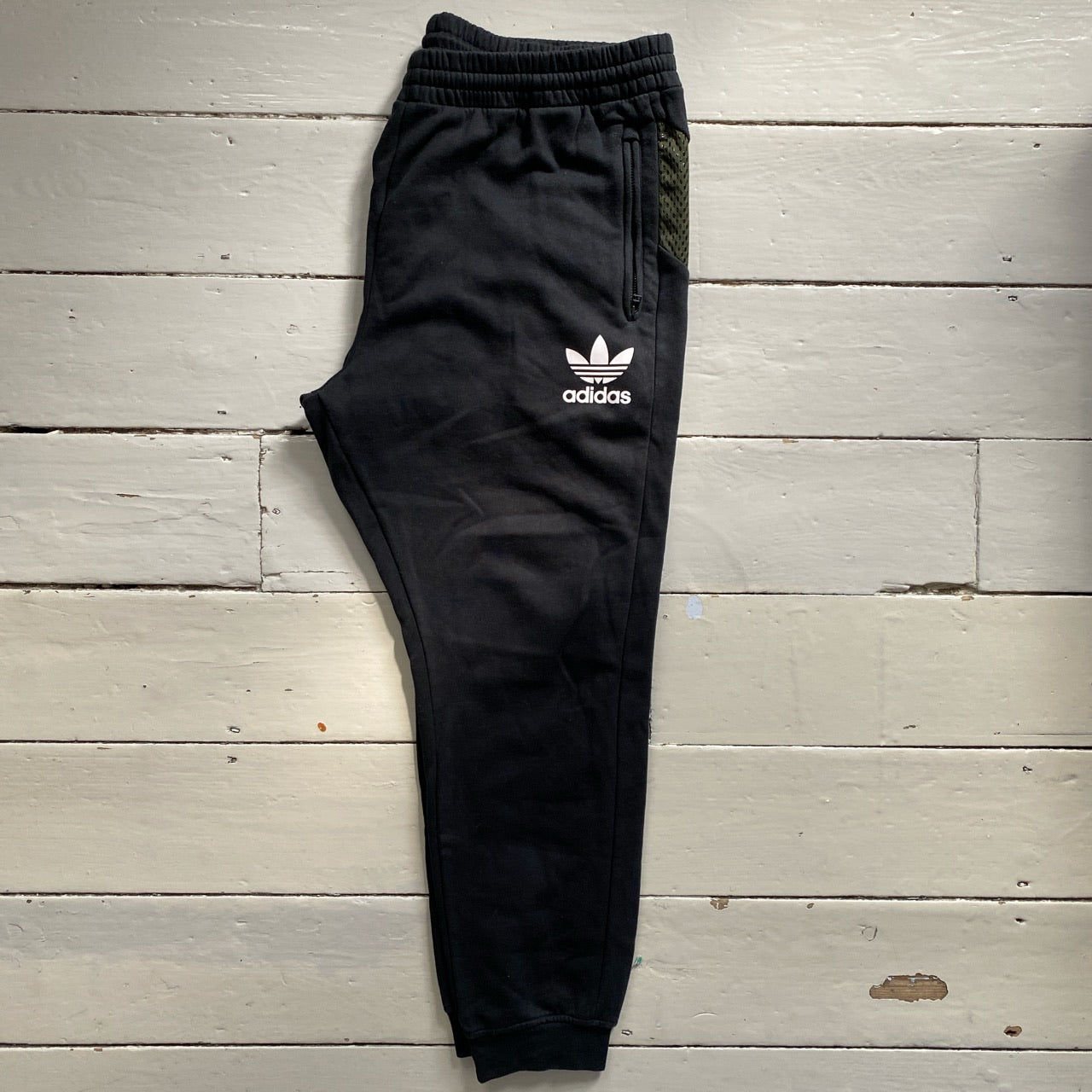 Adidas Originals Black and Green Joggers (XL)