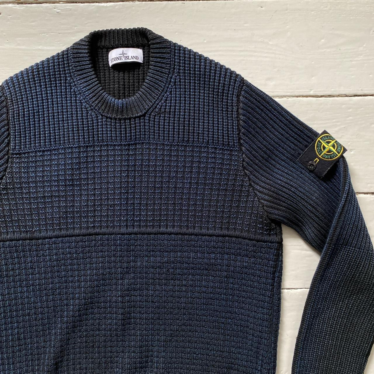 Stone Island Heavy Ribbed Navy Jumper (Large)