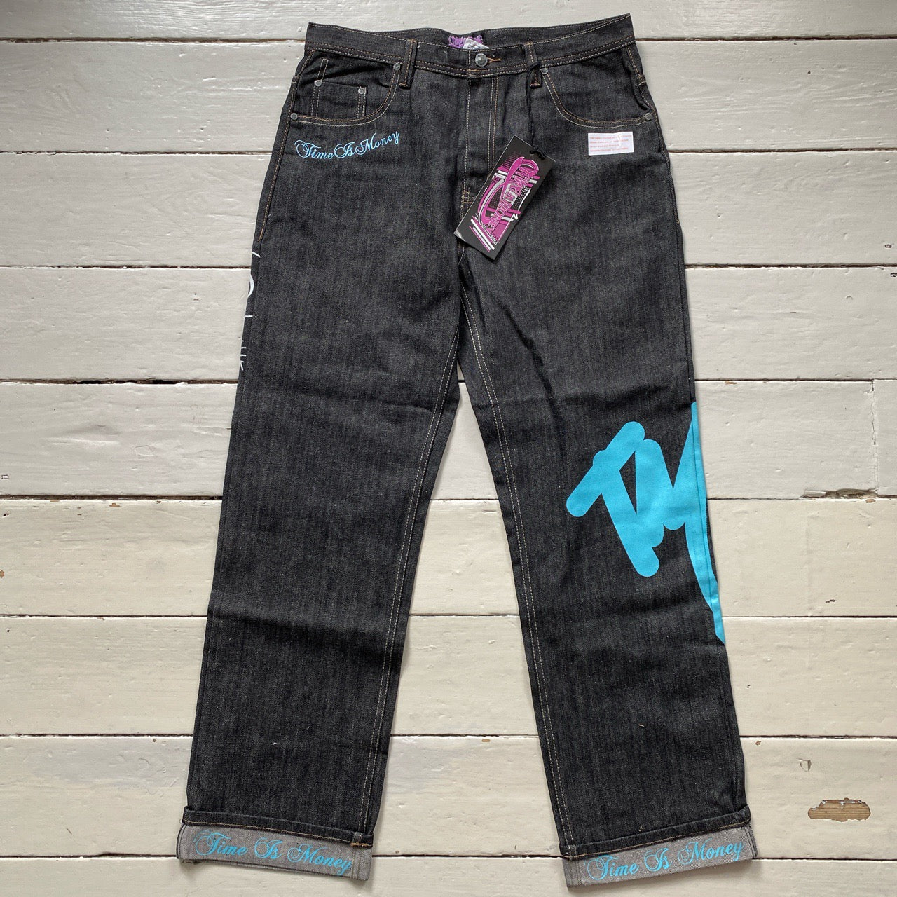 Time Is Money Vintage Embroidered Jeans (34/36)