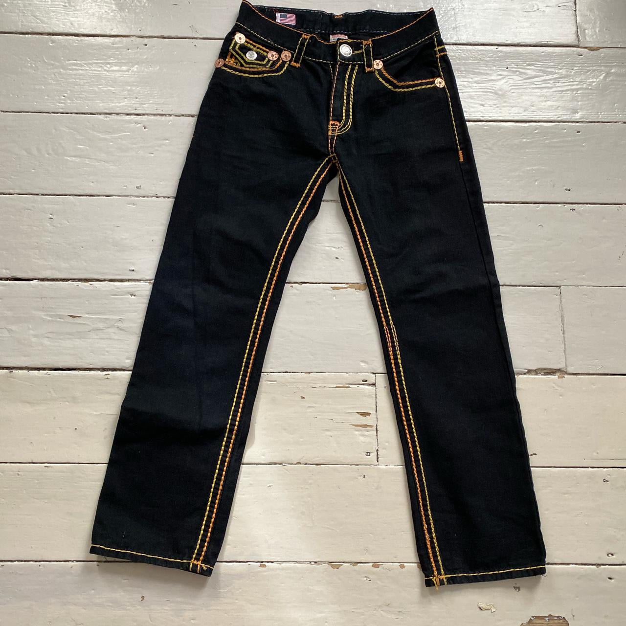 True Religion Black Joey Super T Big Double Stitch Yellow and Gold Jeans (32/30)
