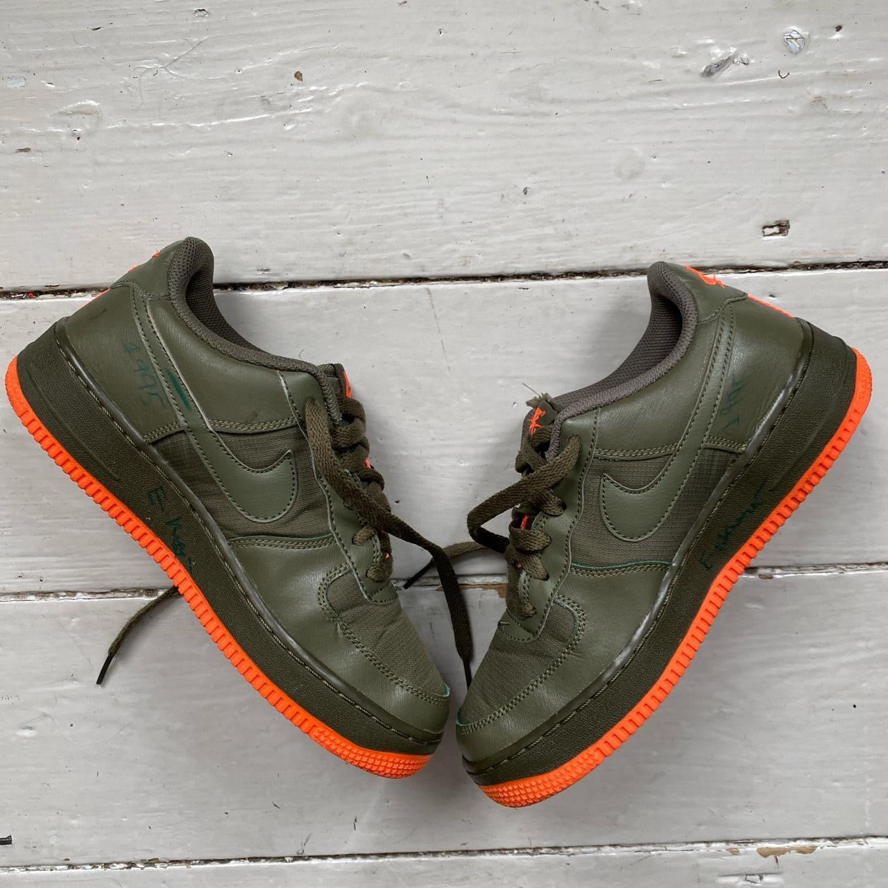 Nike Air Force 1 Khaki and Orange (UK 5.5)
