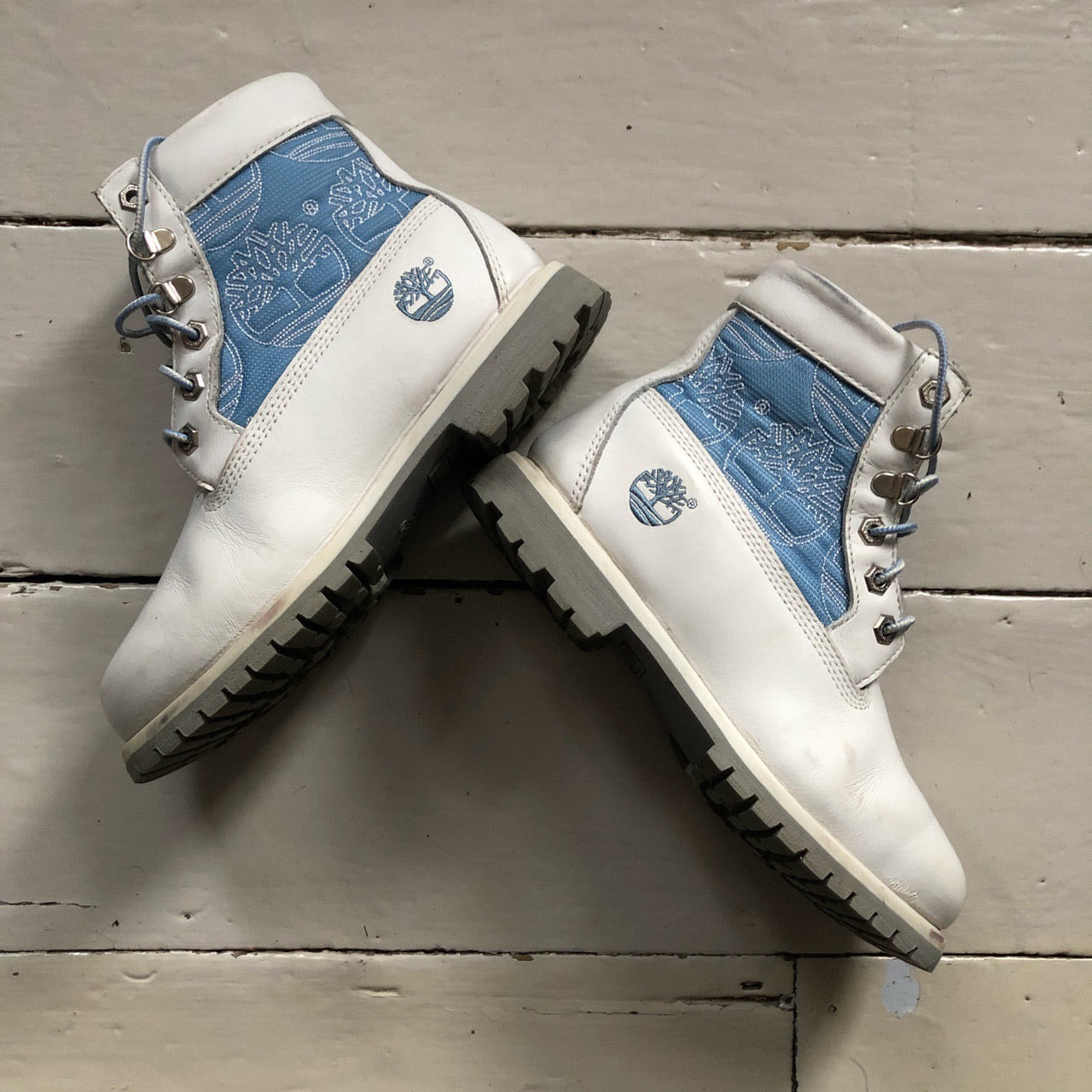 Timberland Blue and White Boots (UK 5)