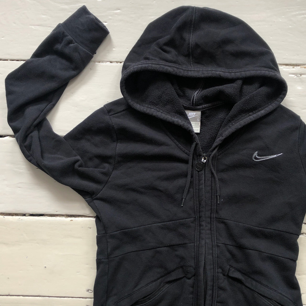 Nike Black Hoodie White Swoosh (Small Womens)