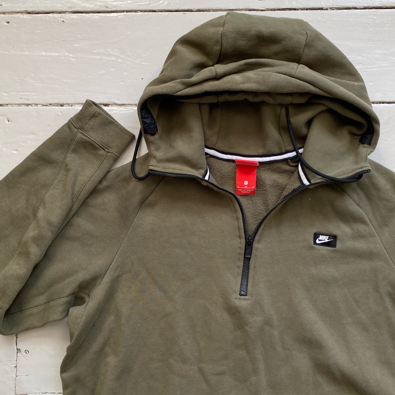 Nike Swoosh Box Logo Olive Quarter Zip Hoodie (XL)