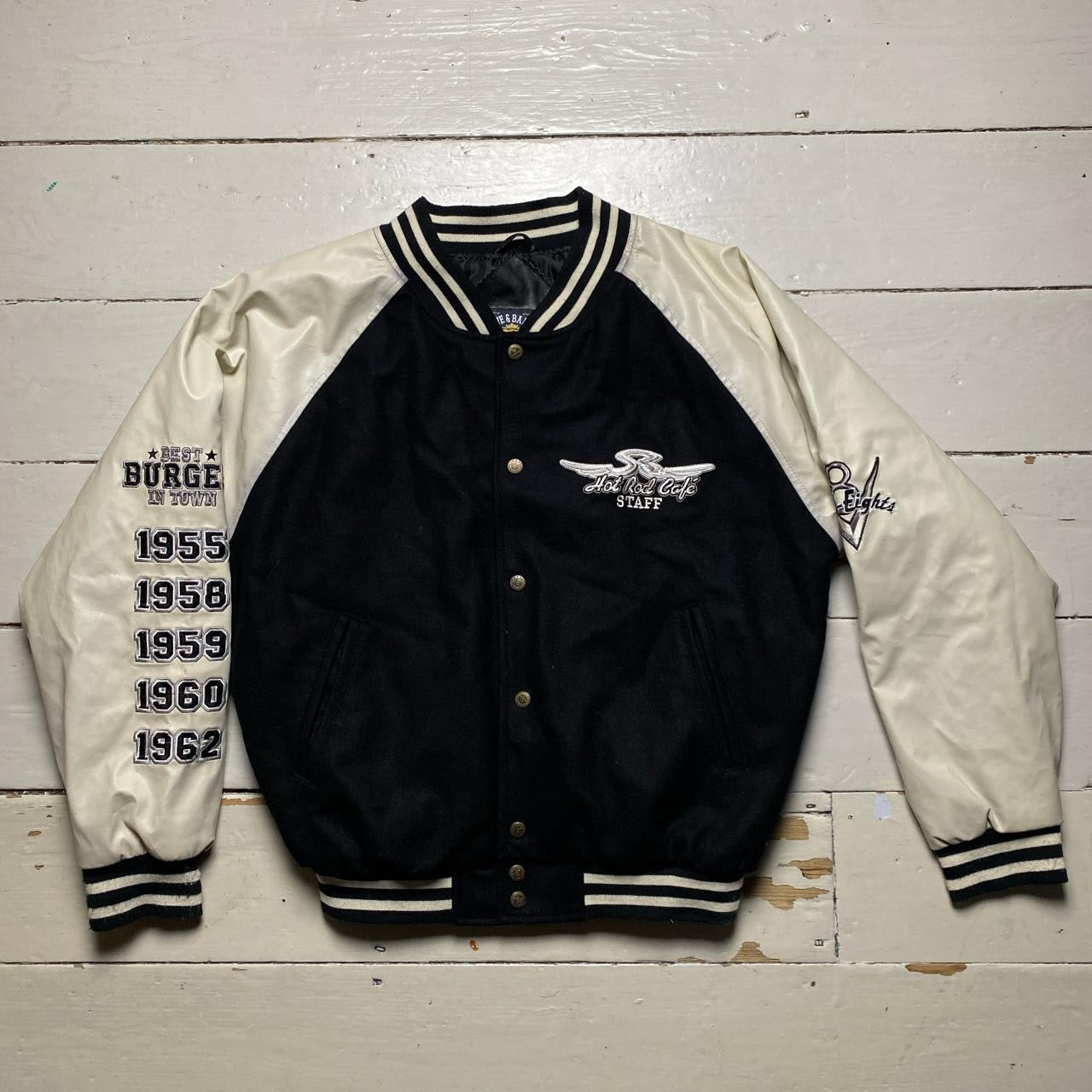 Steve and Barrys Hot Rod Leather and Wool Varsity Jacket (Medium)