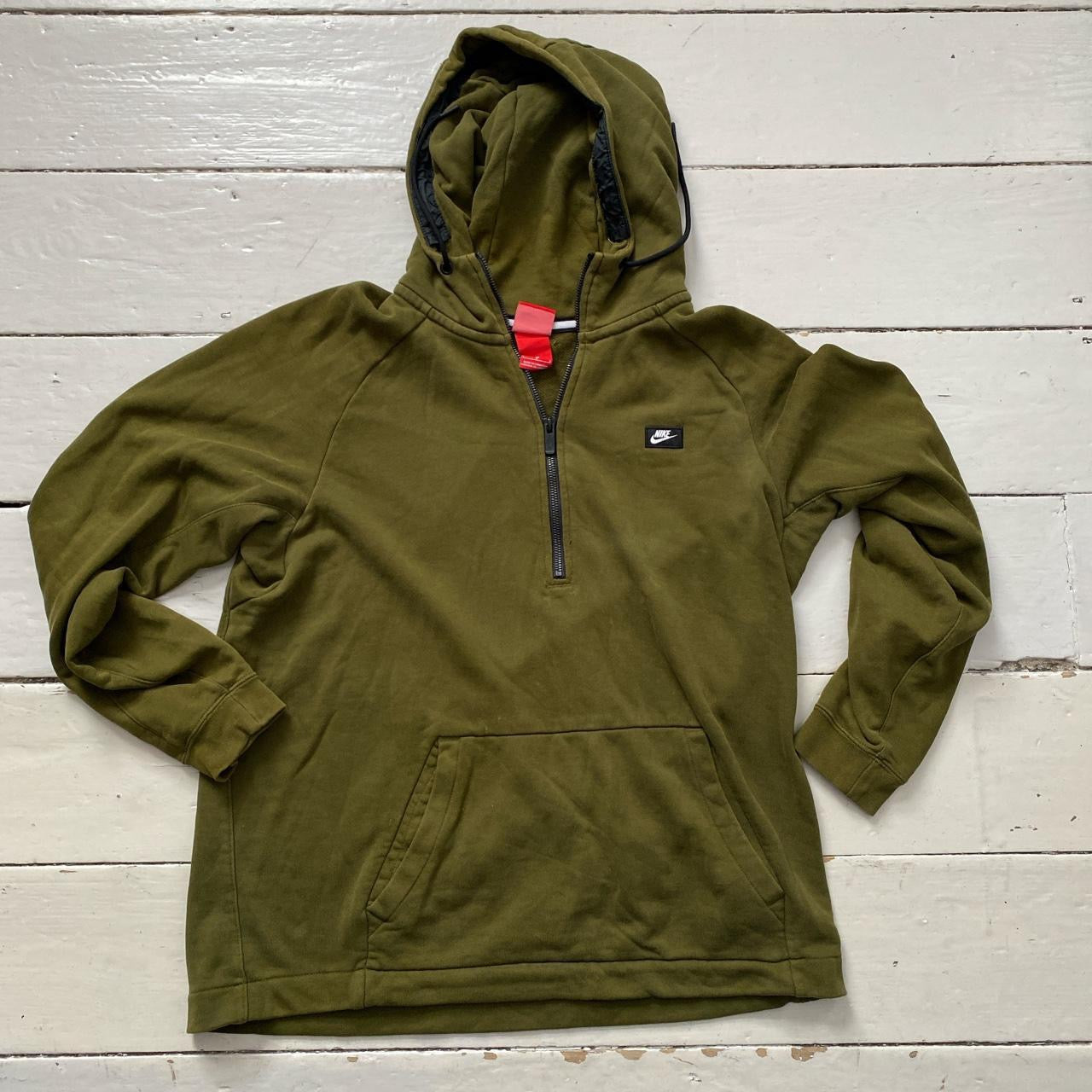 Nike Box Logo Swoosh Green Quarter Zip Hoodie (Large)