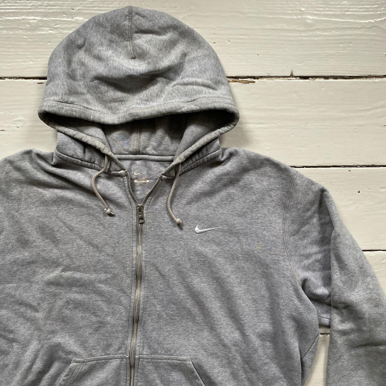 Nike White Swoosh Grey Zip Hoodie (XXL)