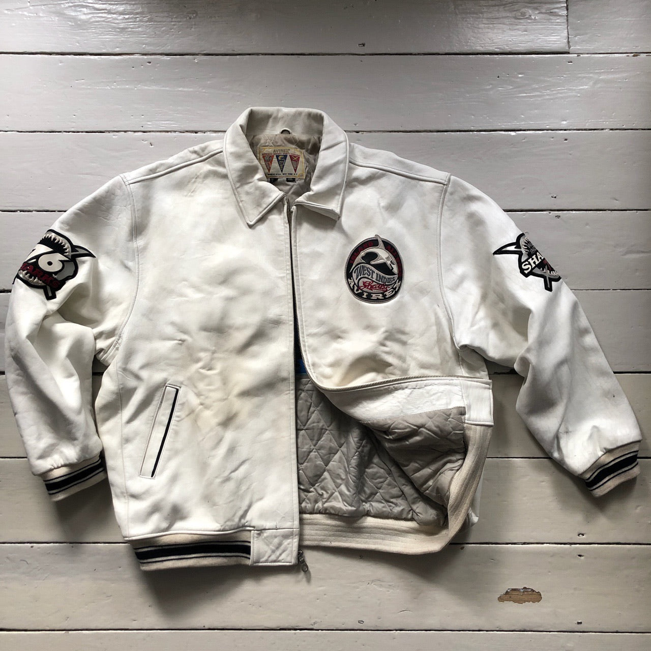 Avirex NYC West Indies Sharks Leather Bomber Jacket (3XL)