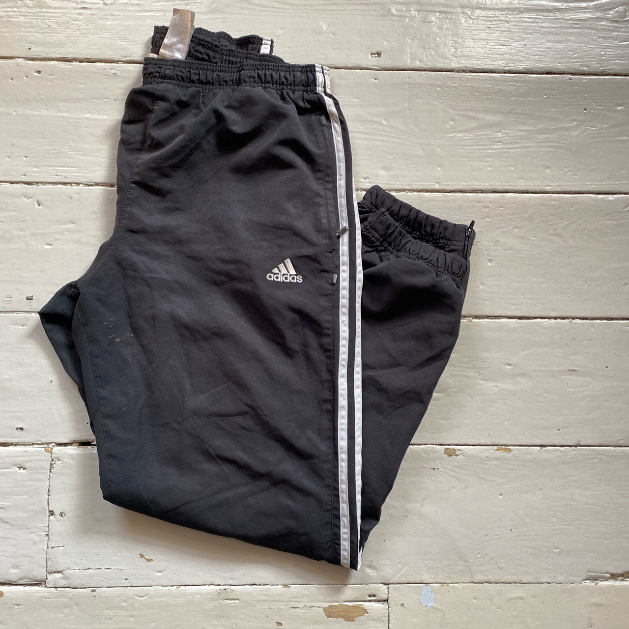 Adidas Black and White Shell Bottoms (W34)