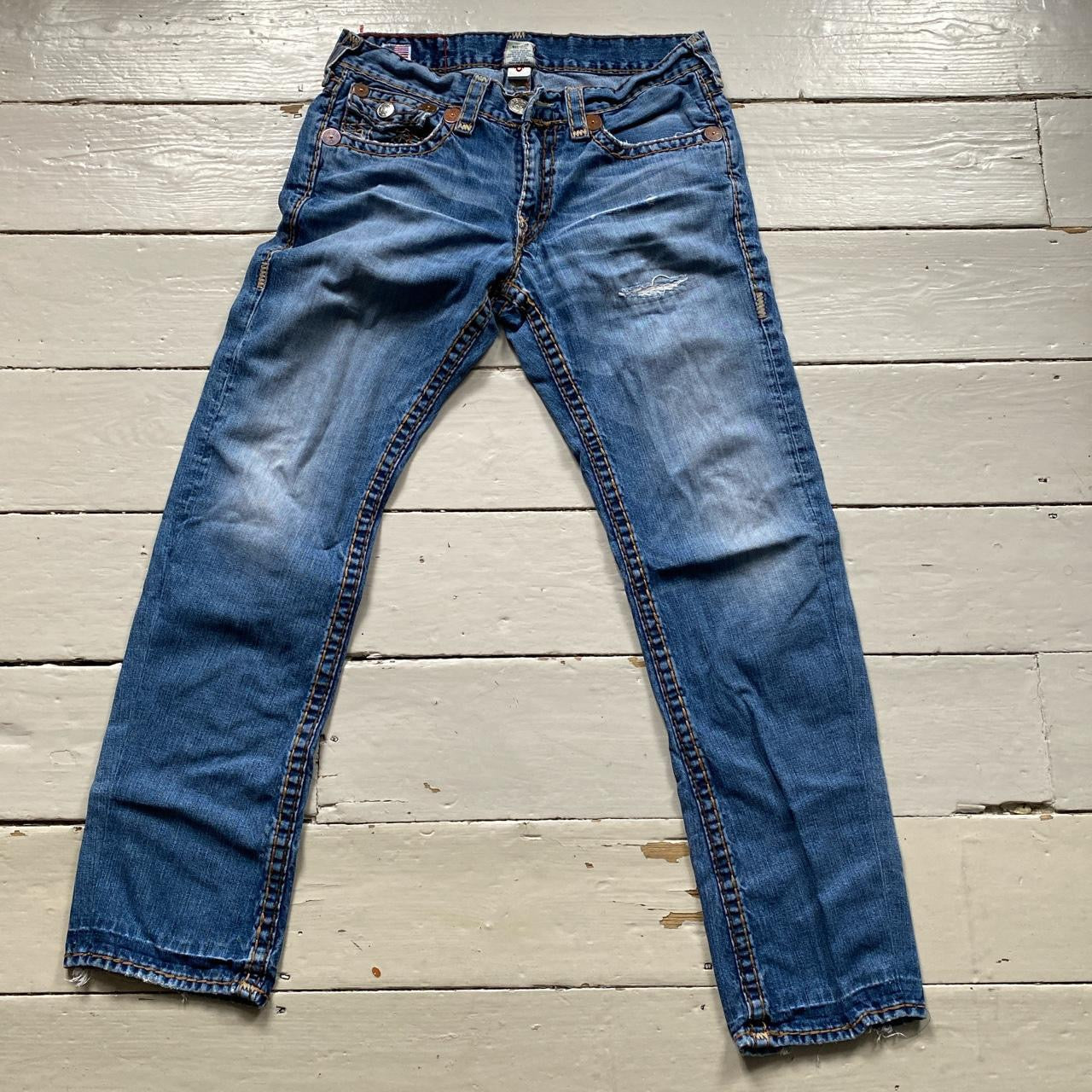 True Religion Brown Stitch Billy Super T Jeans (34/32)
