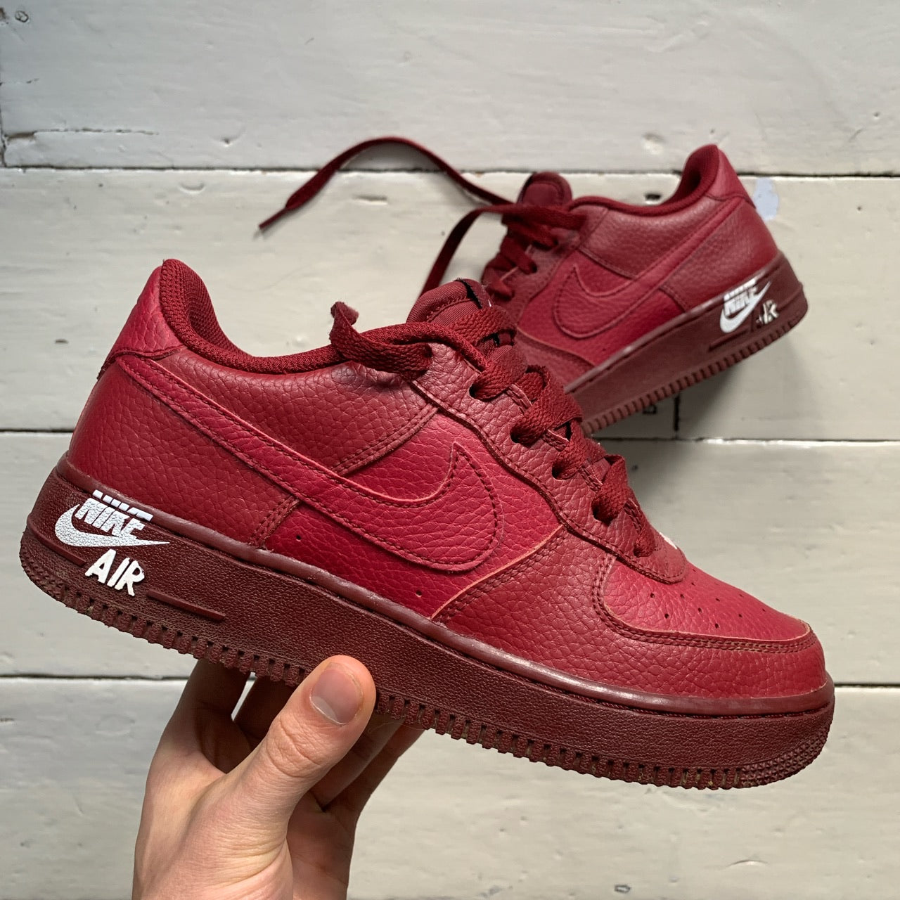 Nike Air Force 1 Burgundy Leather UK 5.5 Wear Garson