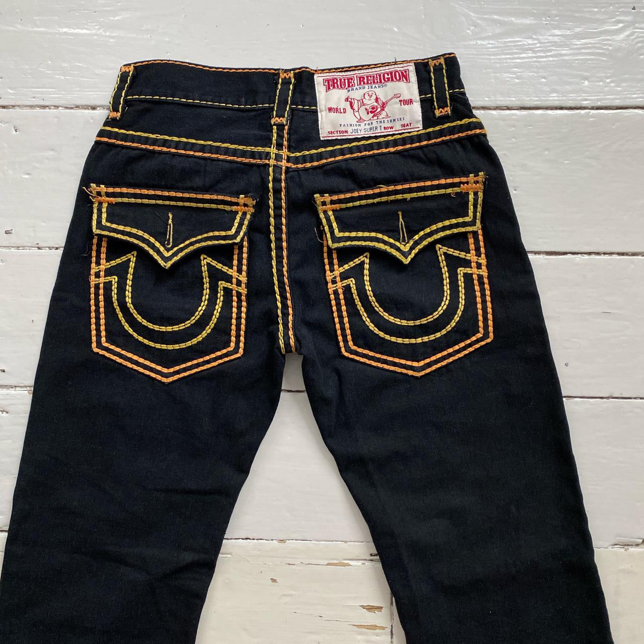 True Religion Black Joey Super T Big Double Stitch Yellow and Gold Jeans (32/30)