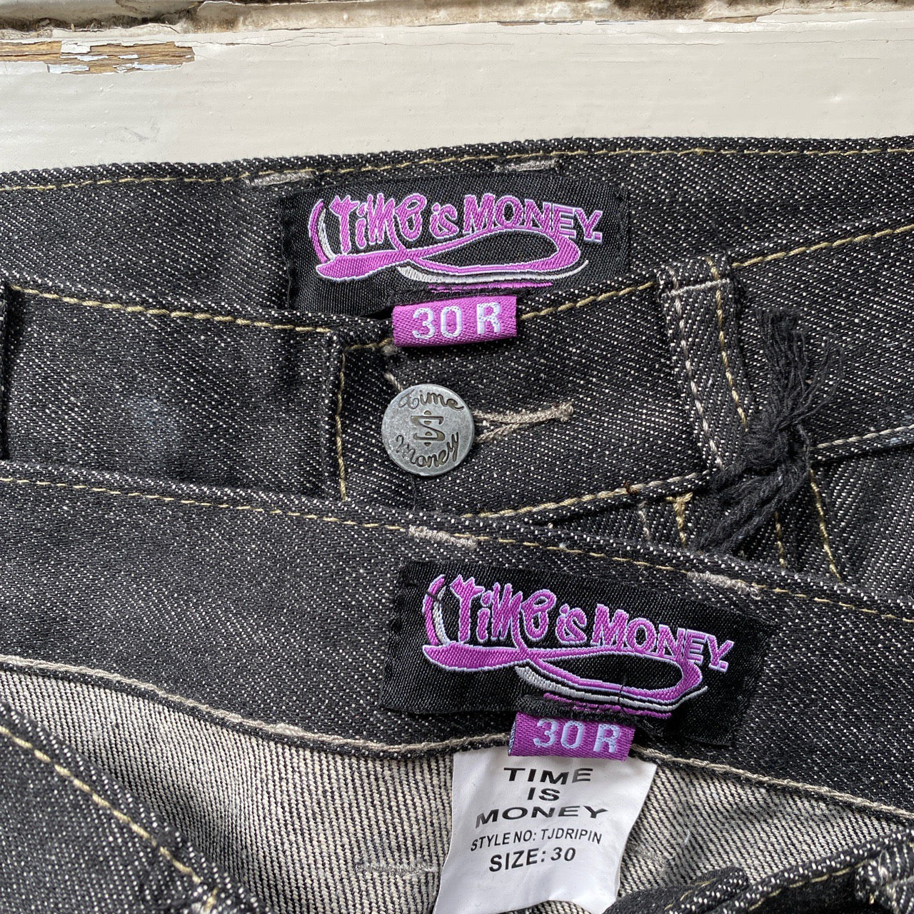 Time is Money Vintage Printed Jeans (30W)