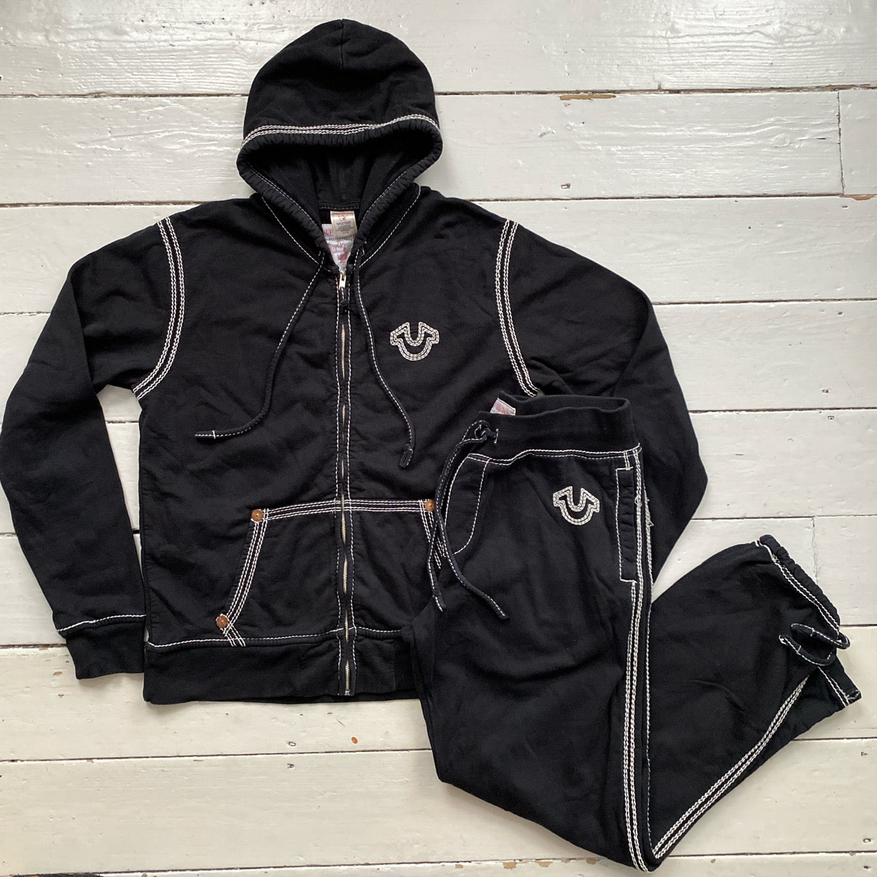 True Religion Big Tri Contrast Stitch Black Tracksuit (XL Both)
