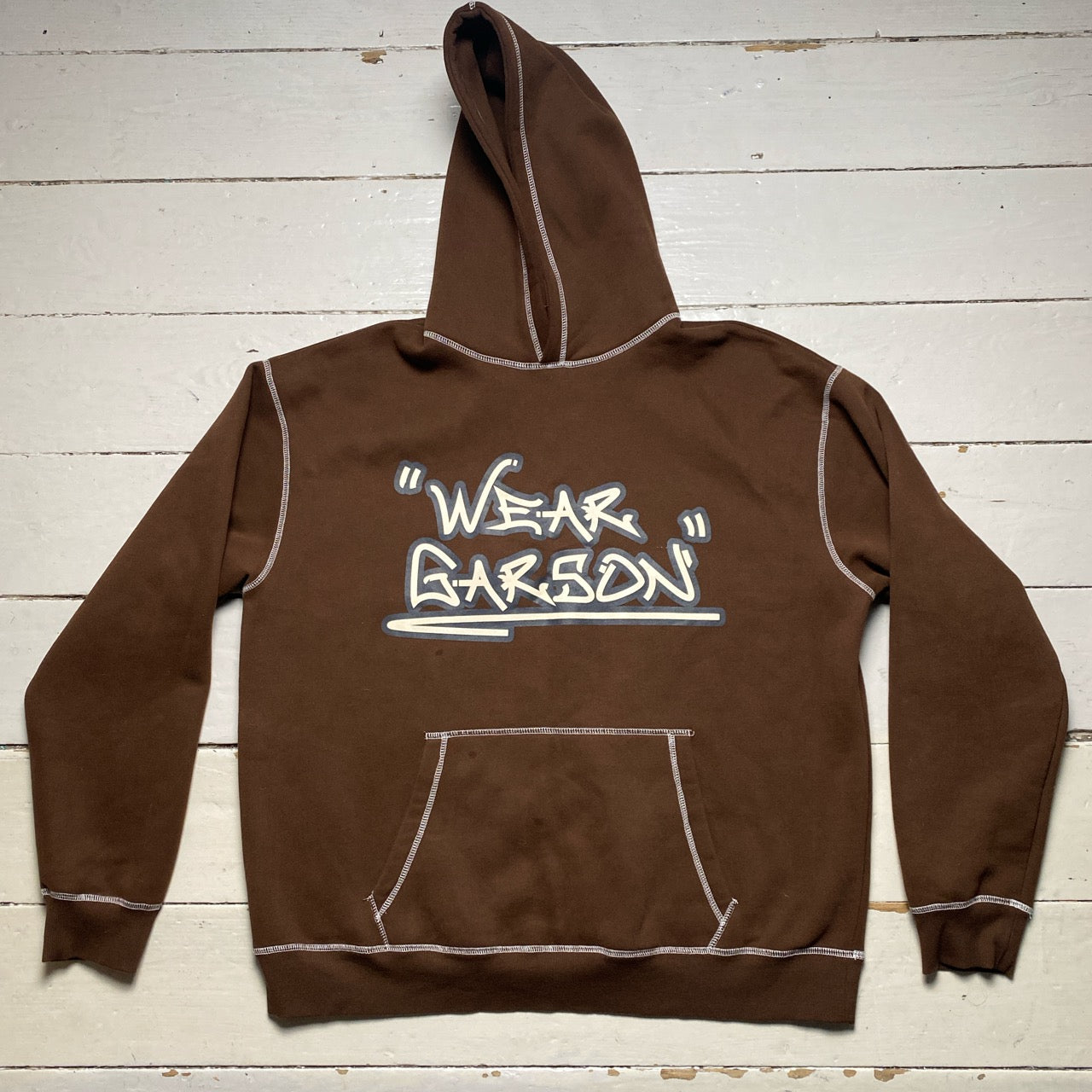 Wear Garson Graffiti Contrast Stitch Brown Hoodie