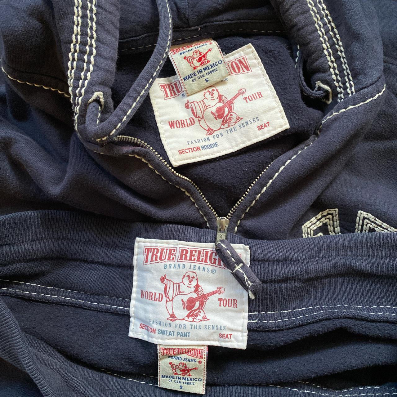 True Religion Contrast Tri Stitch Full Navy Tracksuit (Small)