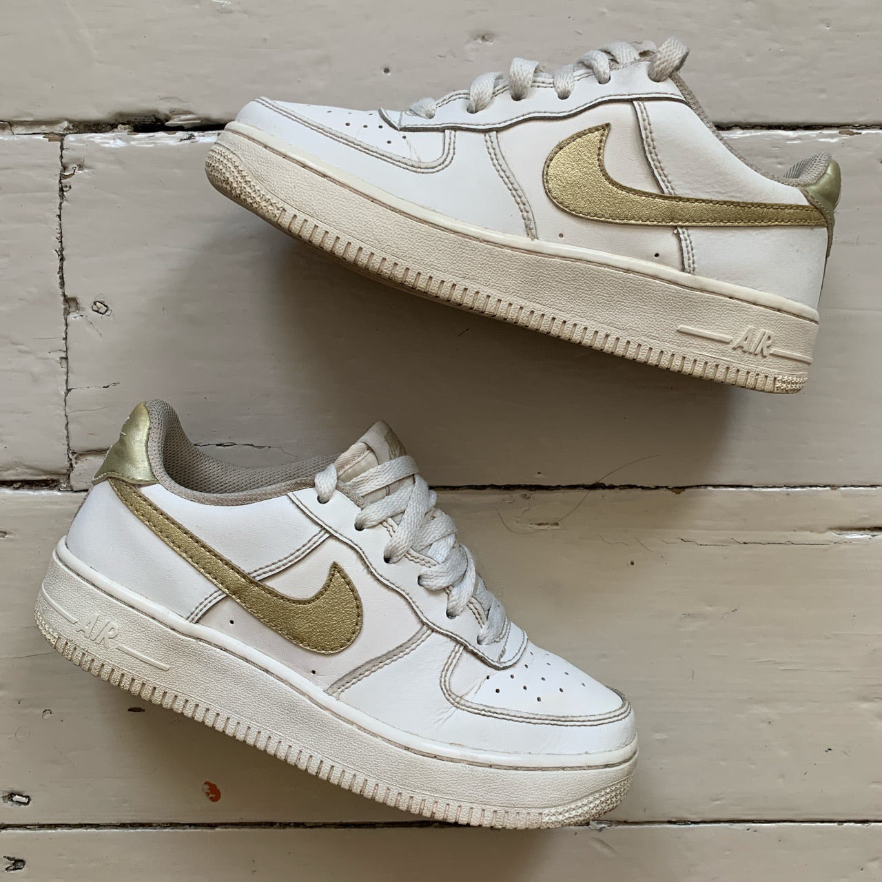 Nike Air Force 1 White and Gold Swoosh (UK 4)