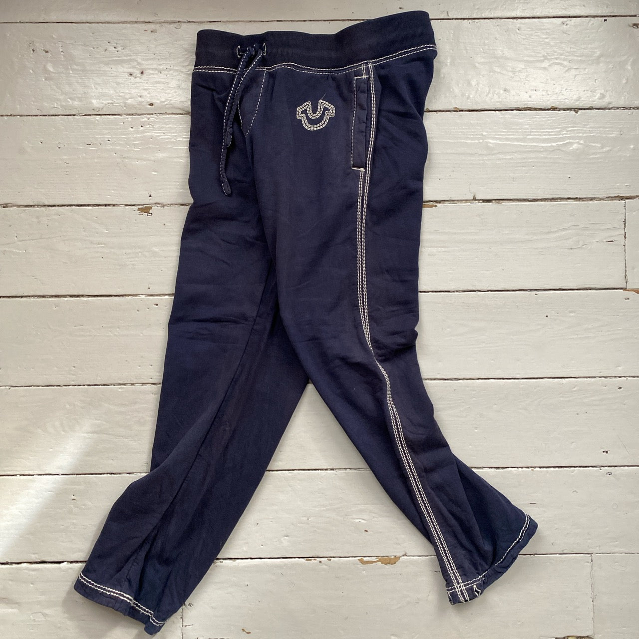 True Religion Tri Contrast Stitch Navy Joggers (Medium)