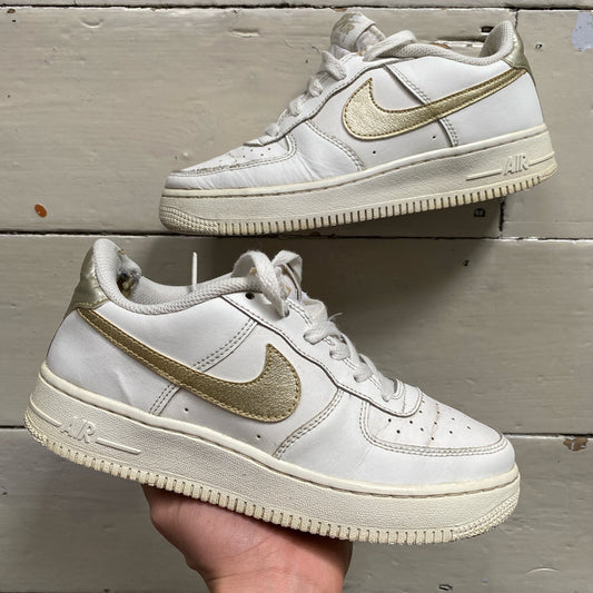 Nike Air Force 1 White and Gold (UK 4.5)
