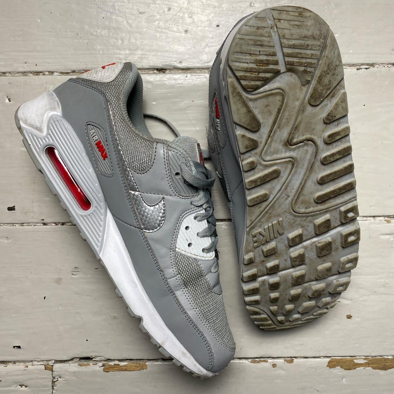 Nike Air Max 90 Silver and Red (UK 11)