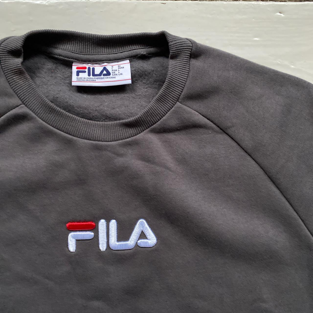 Fila Grey Black and White Spellout Jumper (L)