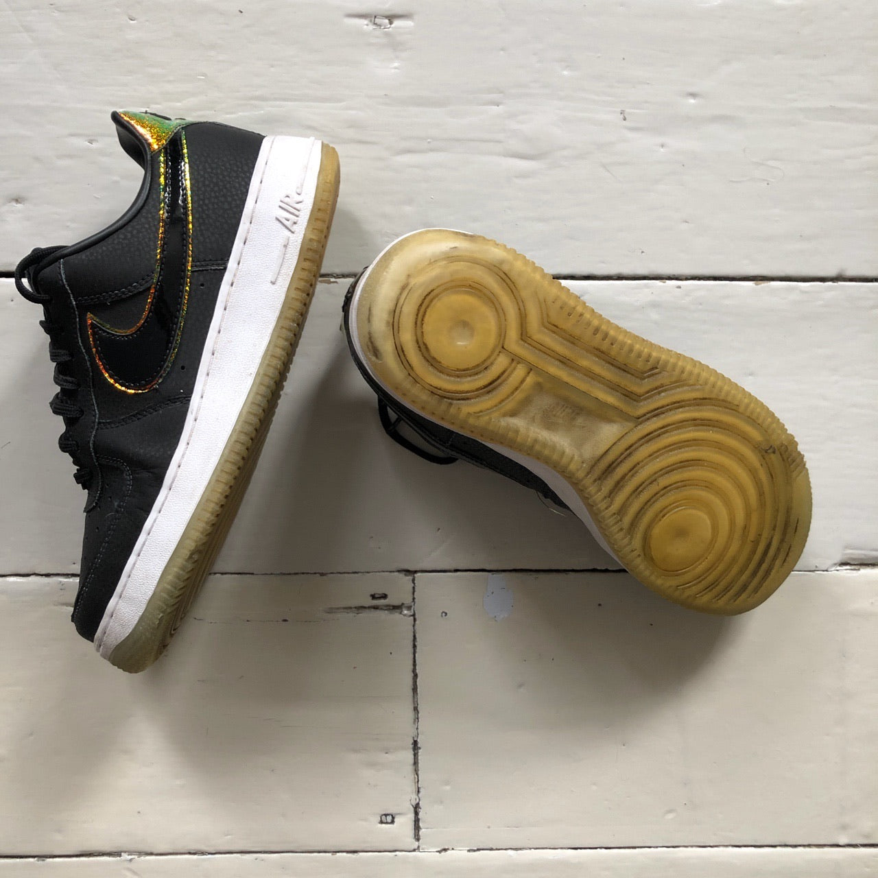 Nike Air Force 1 Black Iridescent Swoosh (UK 6)