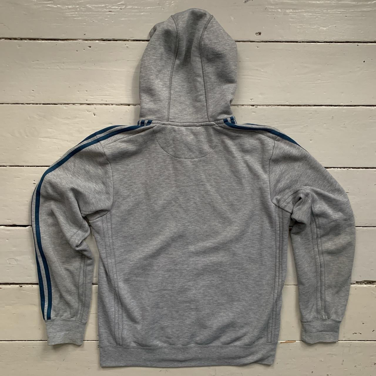Adidas Grey and Blue Hoodie (Medium)