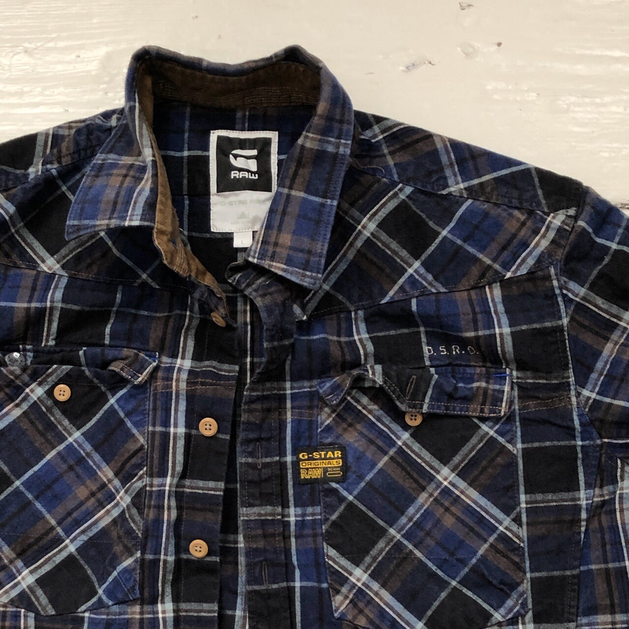 G Star Navy Plaid Shirt (Large)