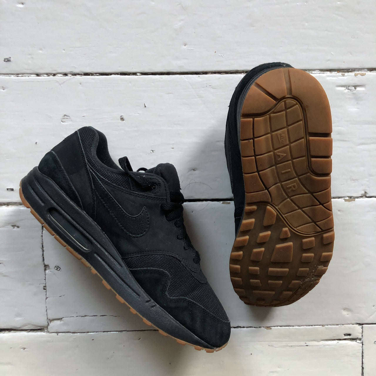 Nike Air Max 1 Black Suede Gum Sole (UK 8)