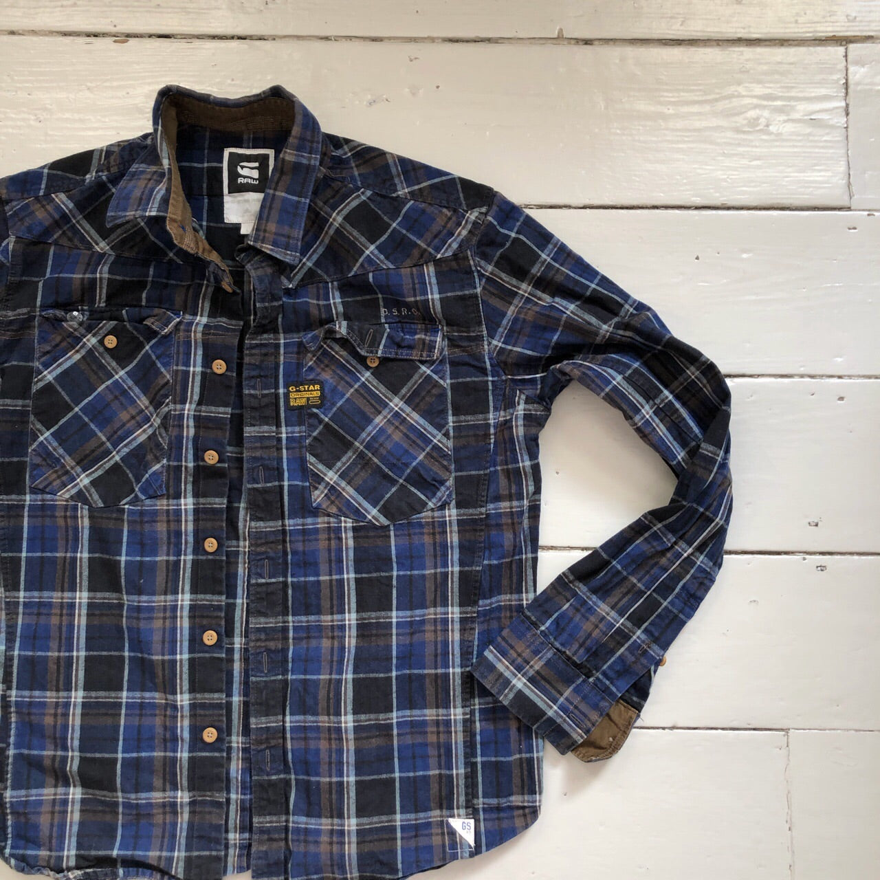 G Star Navy Plaid Shirt (Large)