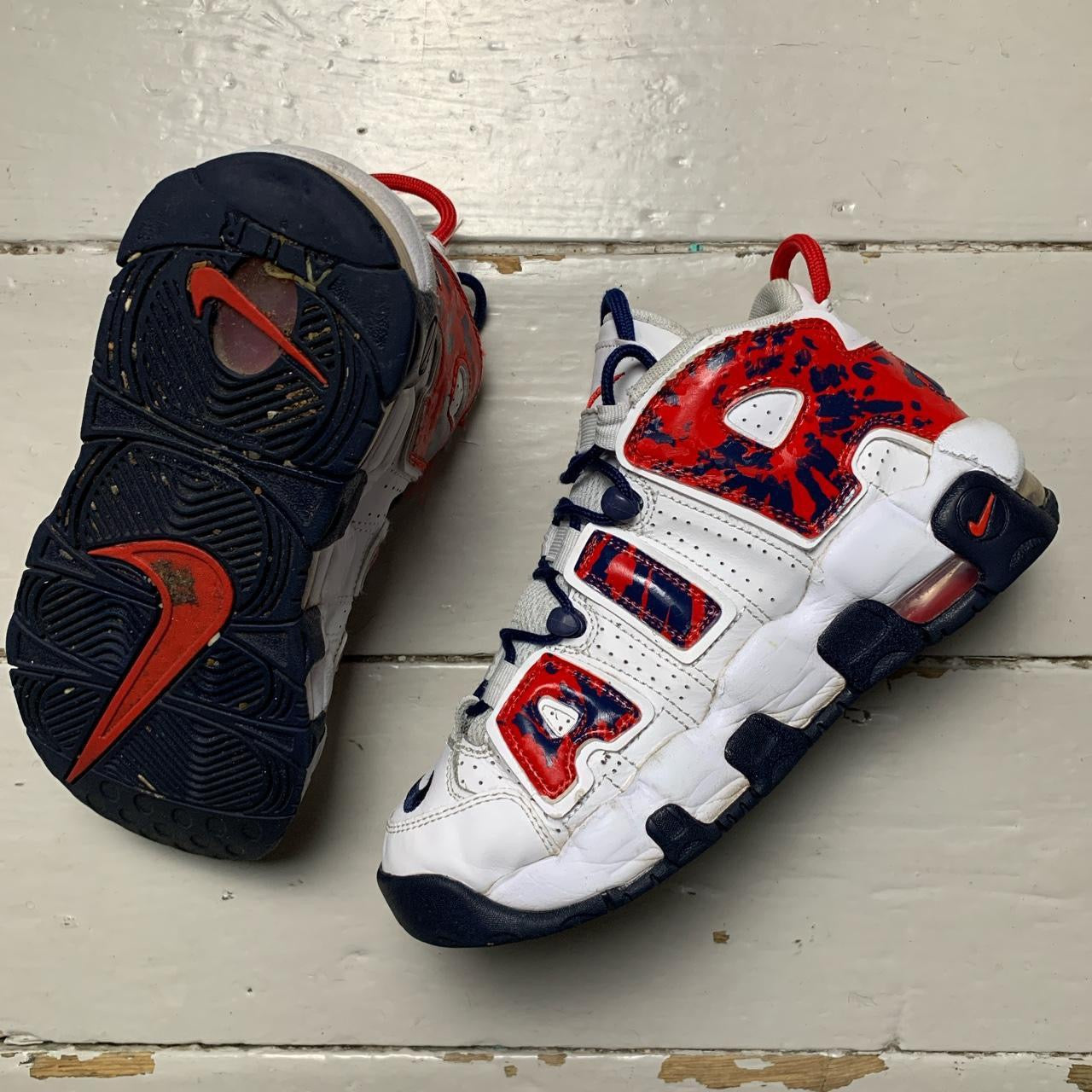 Nike Uptempo More Air Camo White Blue and Red (UK 5)