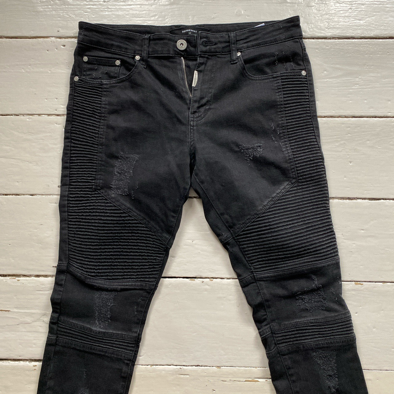 Represent Black Biker Ribbed Jeans (32/32)