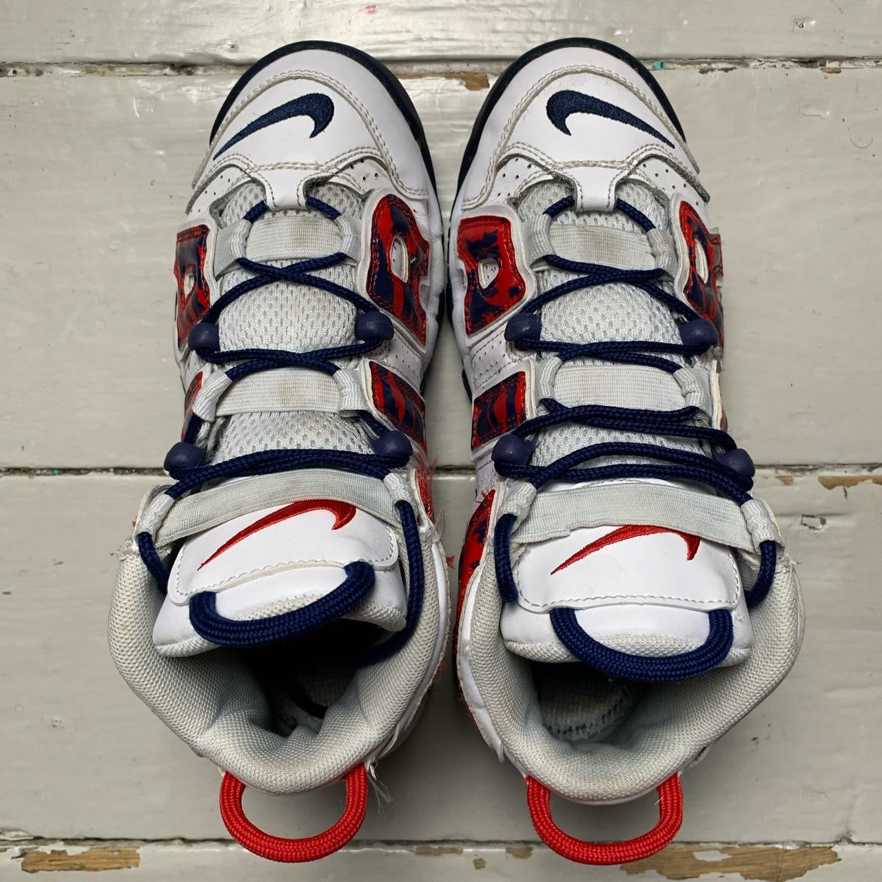 Nike Uptempo More Air Camo White Blue and Red (UK 5)