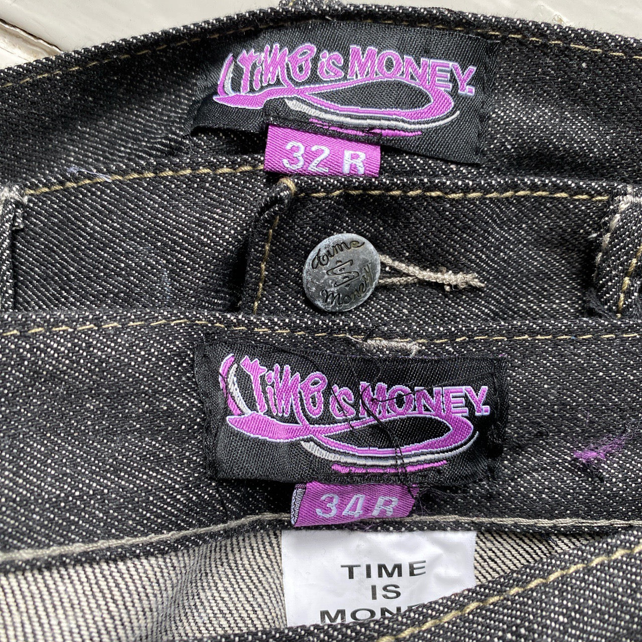 Time Is Money Printed Vintage Jeans (32W)