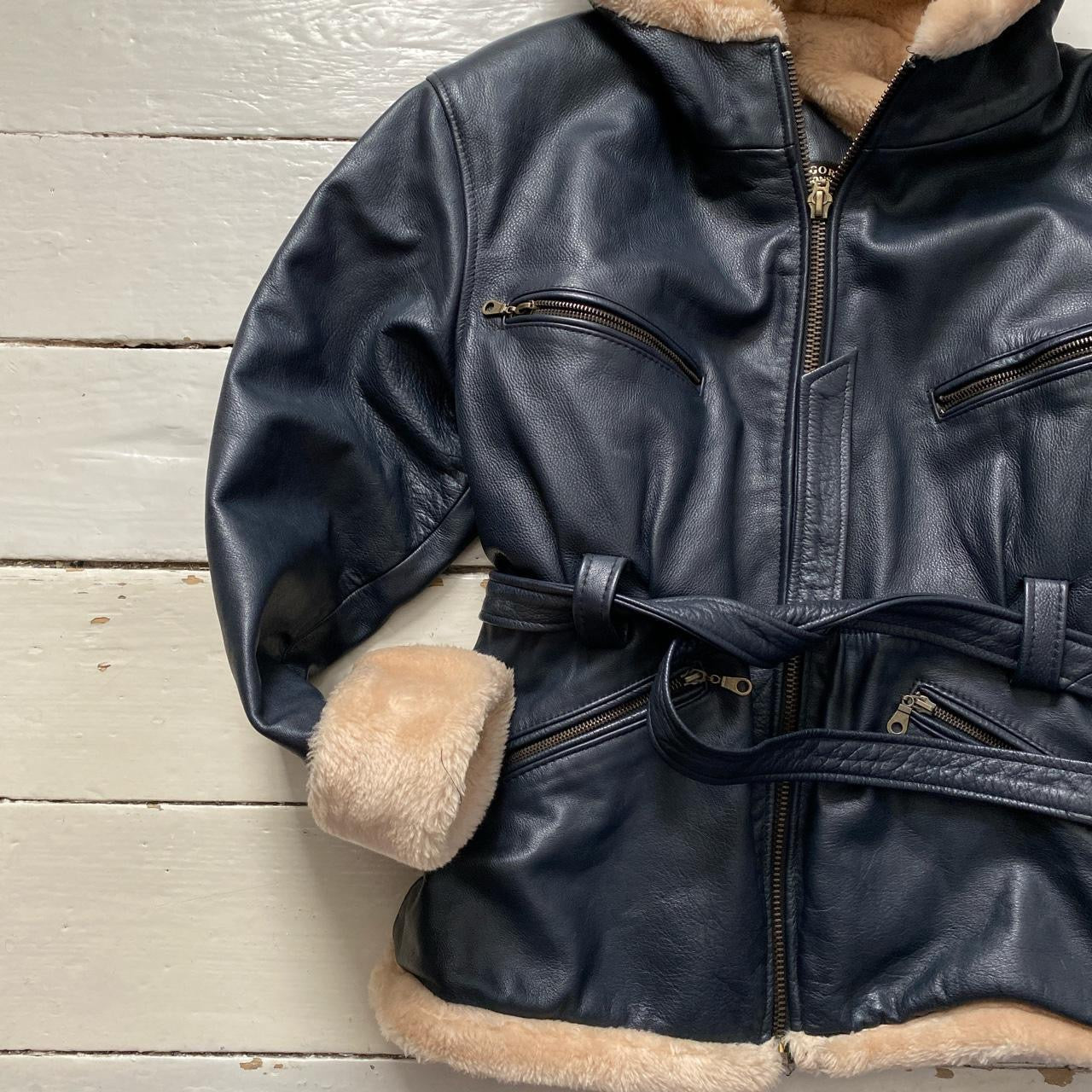 Gregory and Sons Hooded Leather Sherpa Jacket (Medium)