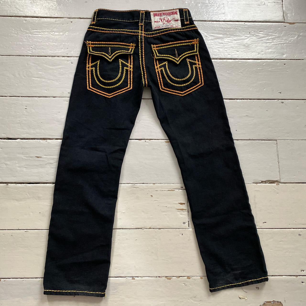 True Religion Black Joey Super T Big Double Stitch Yellow and Gold Jeans (32/30)