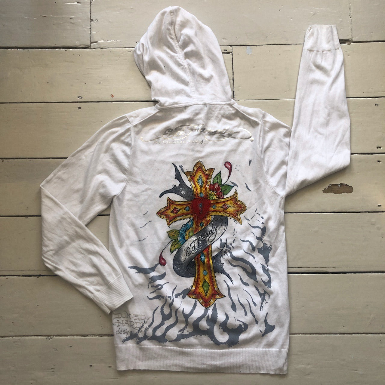 Ed Hardy White Diamante Hoodie (XL)