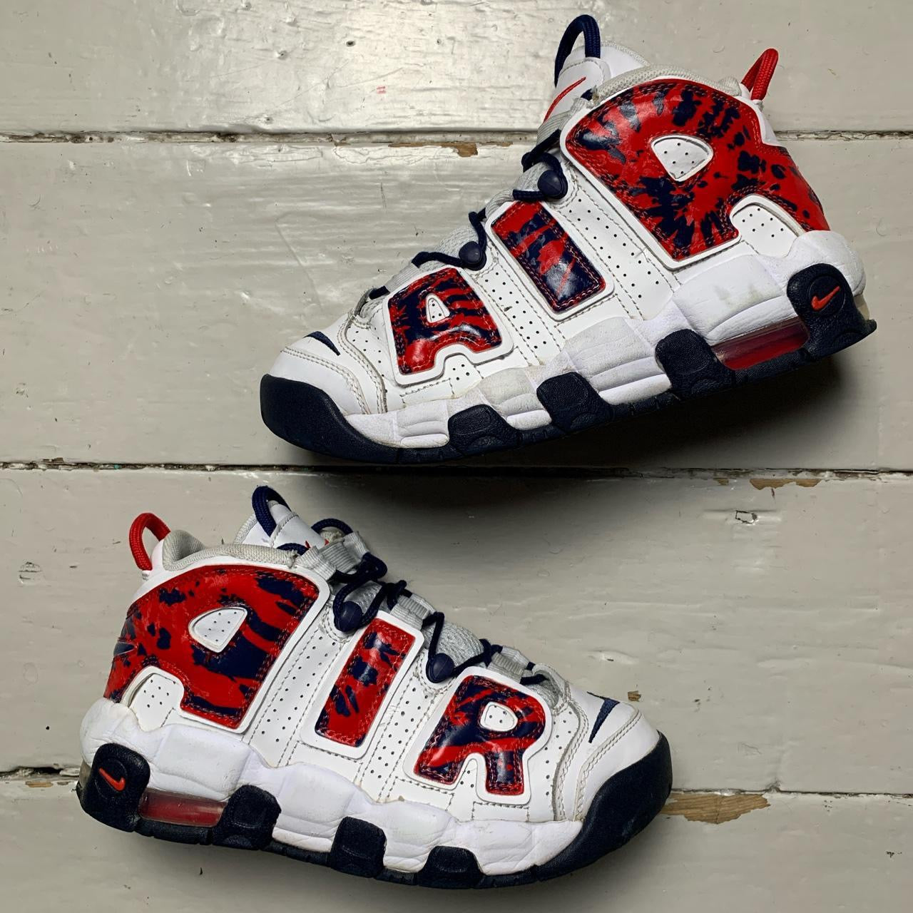 Nike Uptempo More Air Camo White Blue and Red (UK 5)