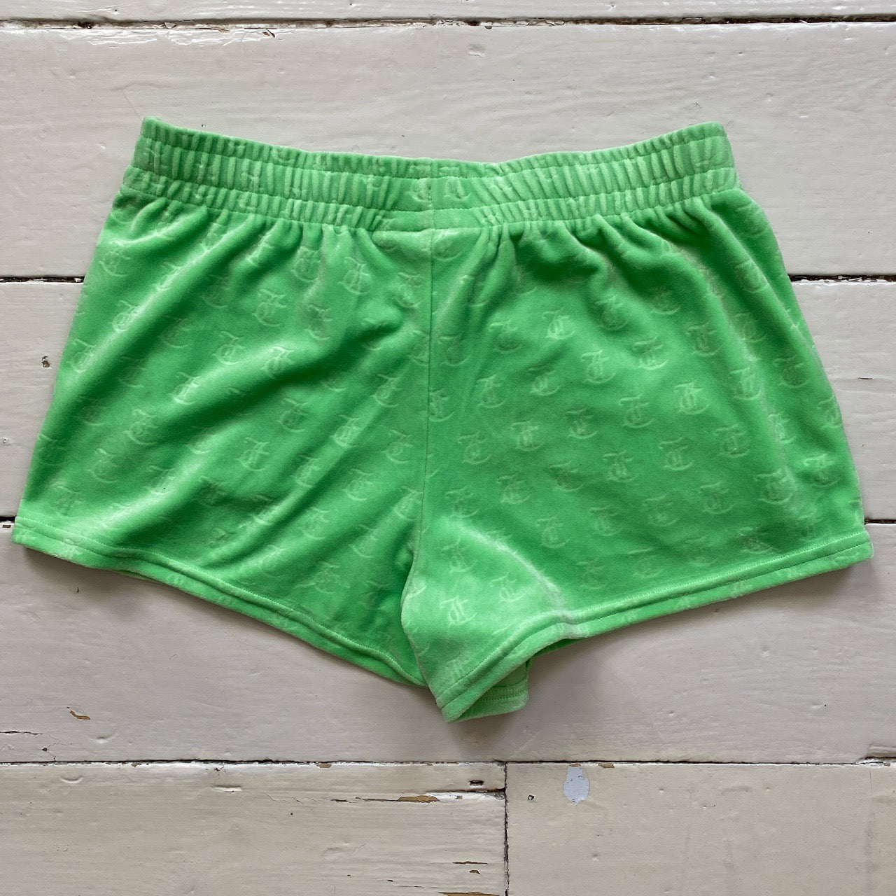 Juicy Couture Lime Velour Monogram Shorts (Medium)